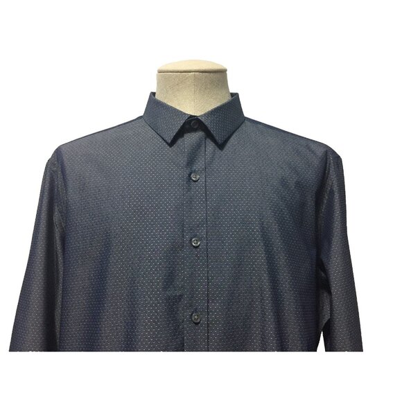 BAR III Long Sleeve Shirt Mens Size XL Slim Fit Blue/Gray Textured Dots EUC - Picture 2 of 4